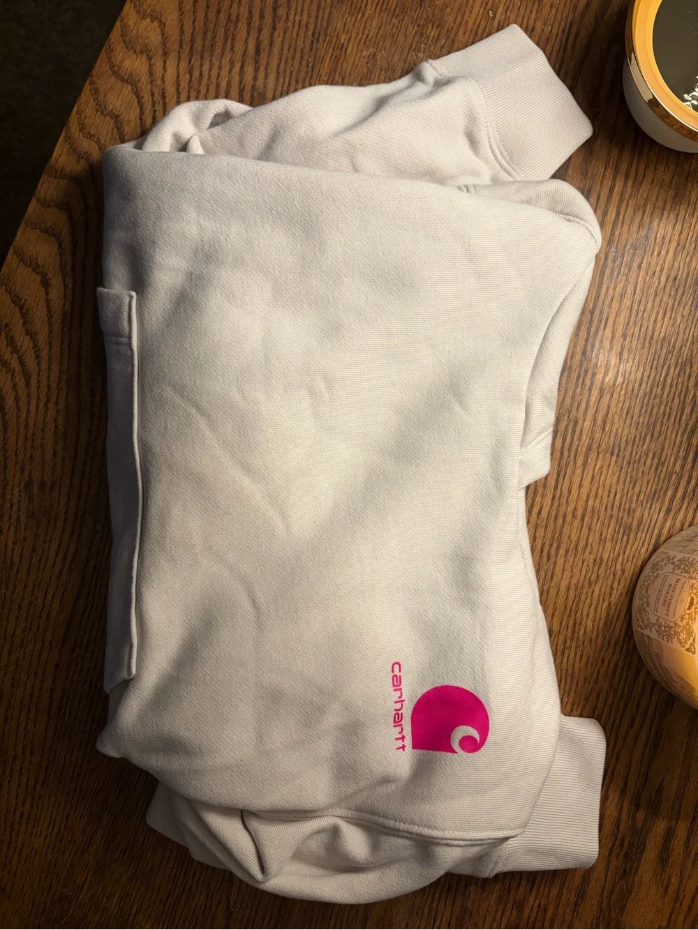 Carhartt Kids Cream Hoodie with Neon Pink Logo